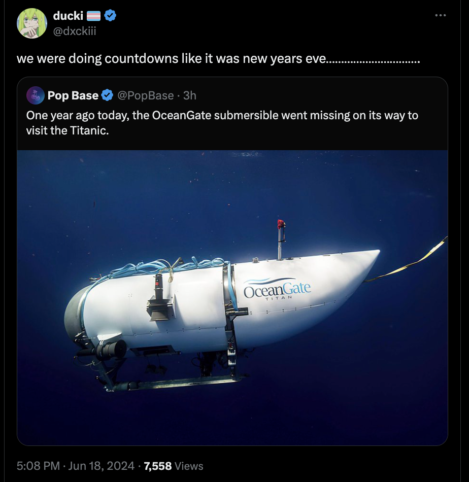 ocean gate titan - ducki we were doing countdowns it was new years eve.. Pop Base One year ago today, the OceanGate submersible went missing on its way to visit the Titanic. 7,558 Views OceanGate Titan